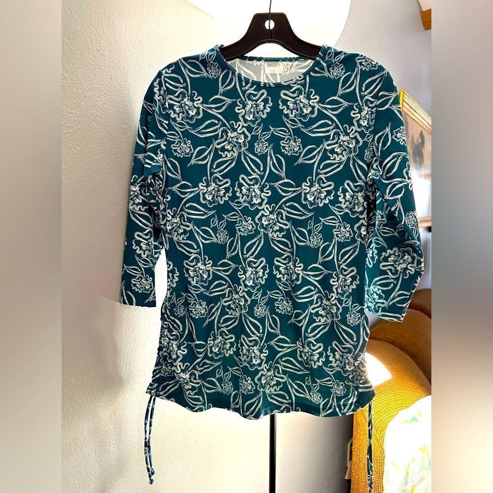 Calypsa Modli Long Sleeve Swim Top Dark Jade Bloom Print Size M